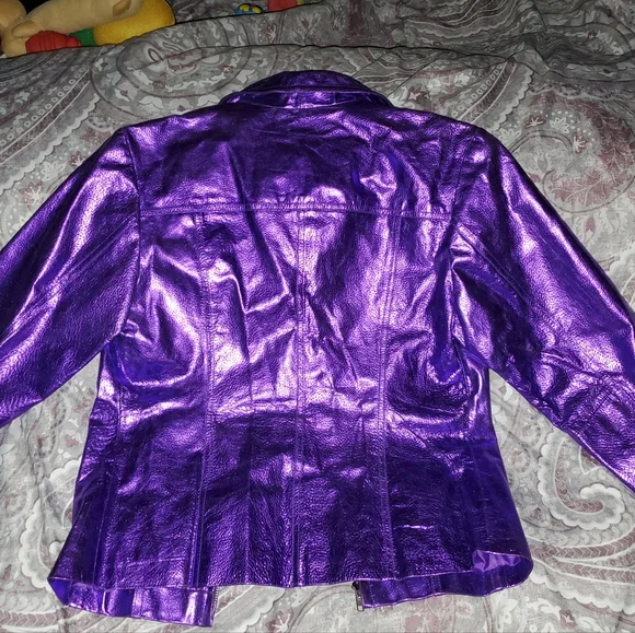 90's GLAM, WILSON'S LEATHER "MAXIMA" PURPLE SHIMMER JACKET. - Picture 4 of 5